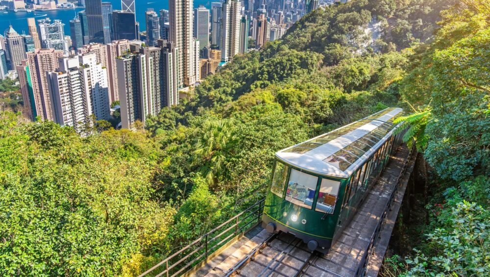 The Famous Green Tram On The Slope Of Victoria Peak Adobestock 757671000